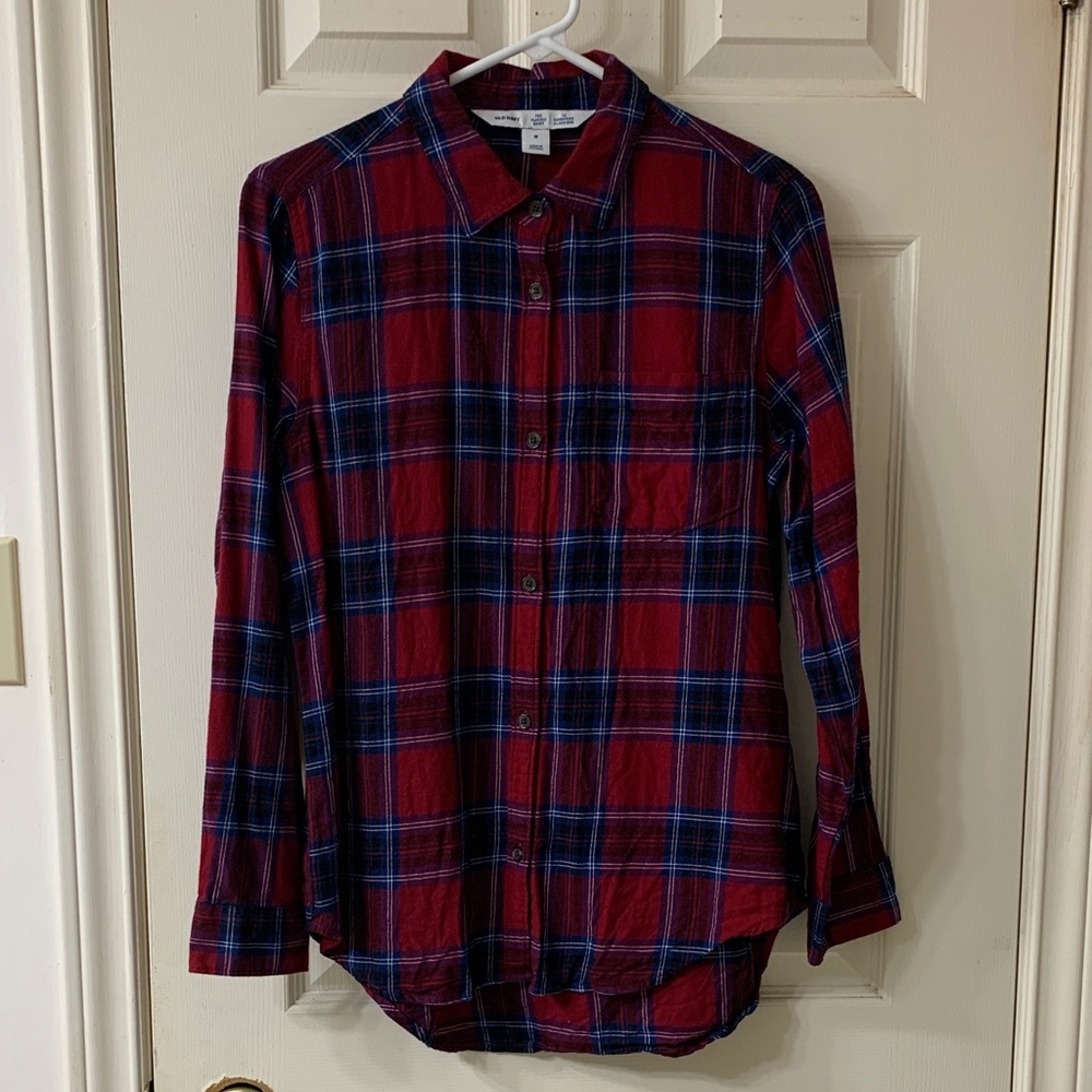 🌷3 for$25🌷Old Navy, US M, Red White & Blue Plaid Flannel Button Down Shirt